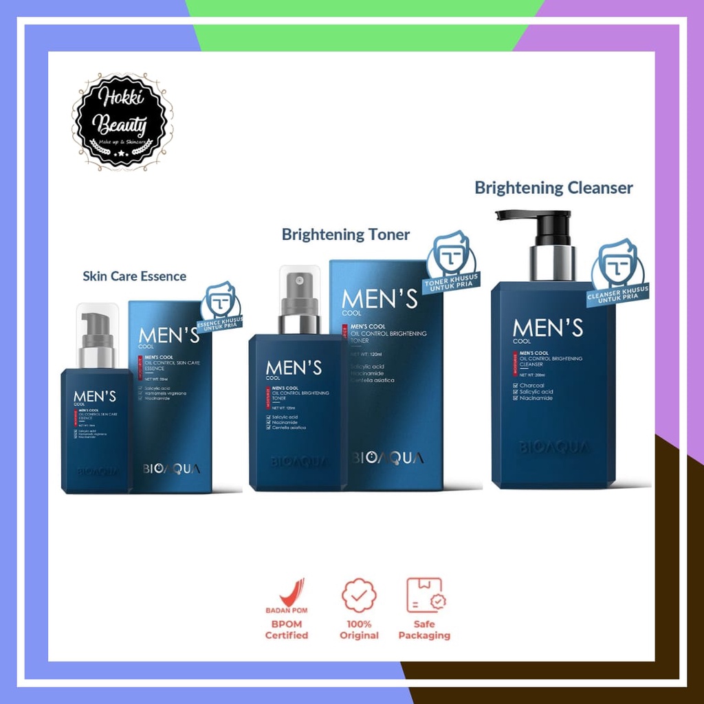 BIOAQUA Men's Cool Skincare Oil Control Brightening Toner 120ml | Essence 50ml | Cleanser 200ml
