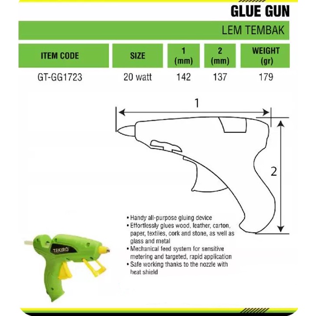 Glue Gun Tekiro 20 Watt / Lem Tembak / Tembakan Lem Lilin Kecil