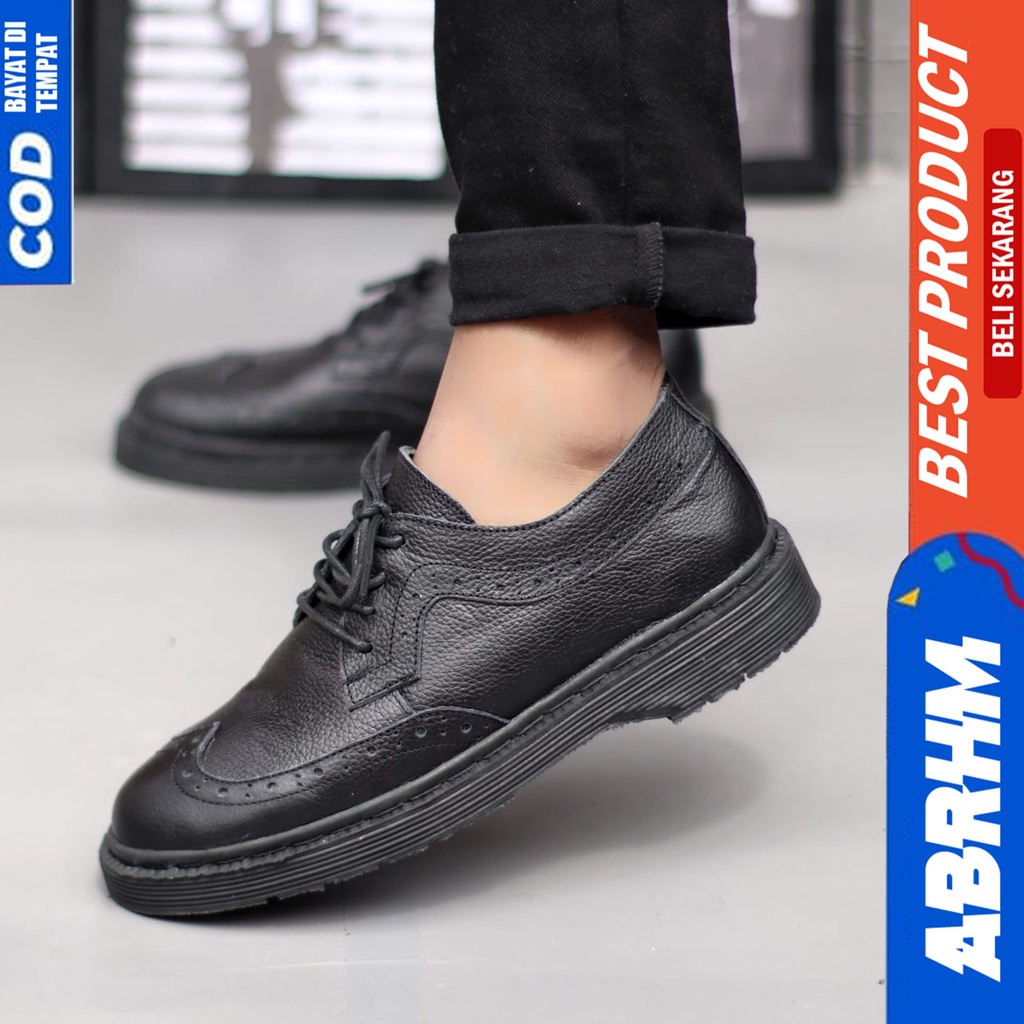 Sepatu Formal Pantofel Kulit Asli Pria Docmart Low Boots Kerja Hitam Abaraham OWING