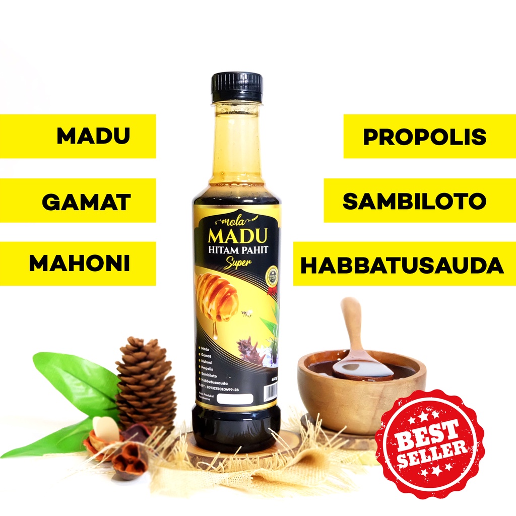 Mola Madu Hitam Pahit 460 gram plus Propolis dan Habbatussauda