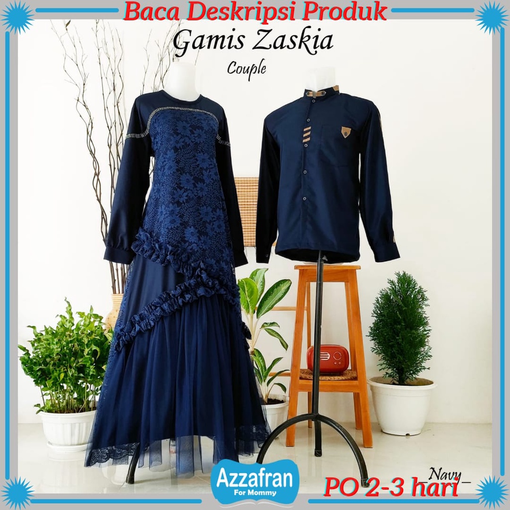 Gamis Zaskia Couple Navy | Baju Katun Anak Perempuan & Dewasa Seragam Lebaran Brokat Terbaru Murah