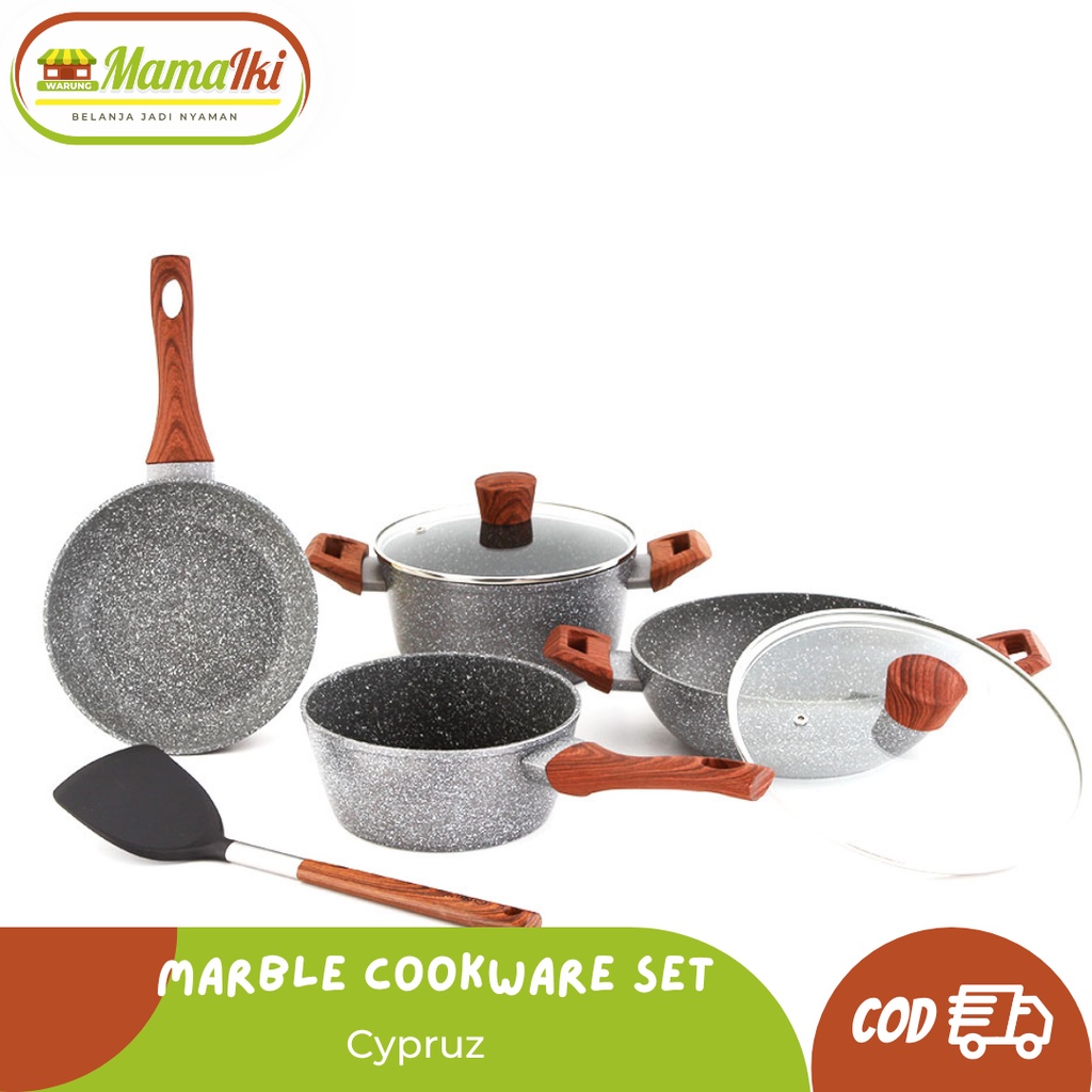 Panci Marble - Cypruz Marble Cookware Set isi 7 pcs