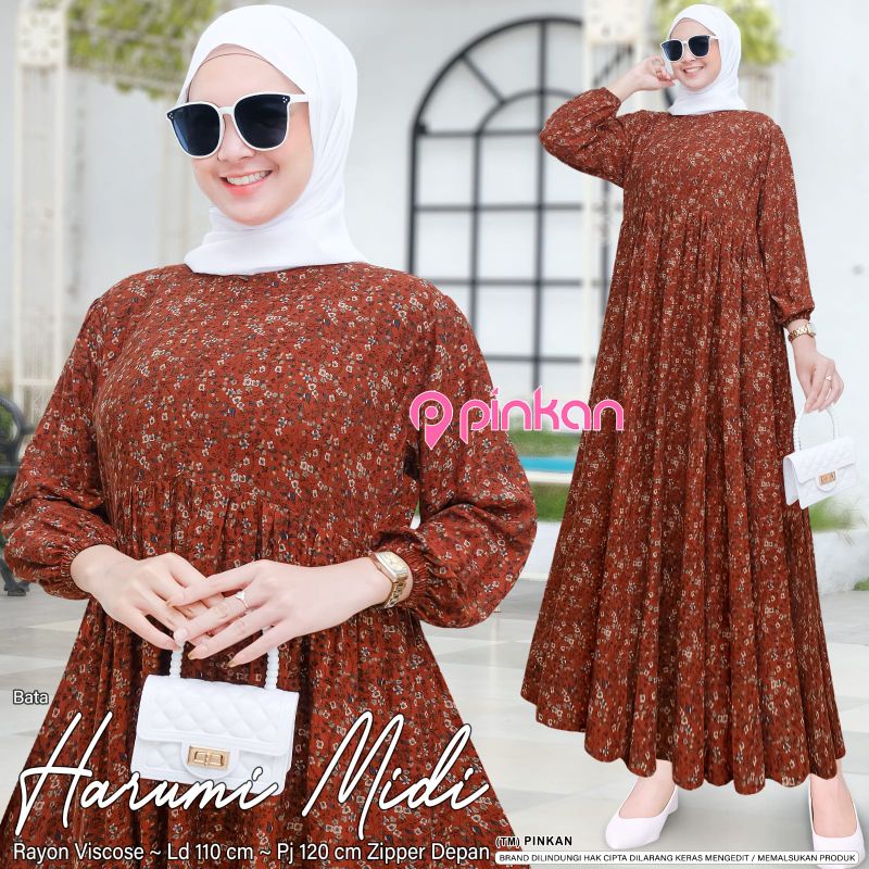 HARUMI MIDI ORI PINKAN | Midi Rayon Viscose Ld110