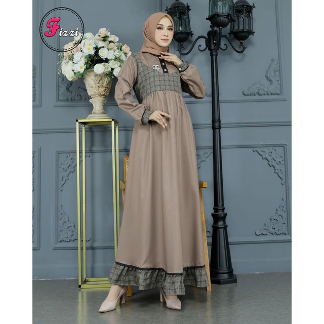 Gamis Fizzi ORI bahan toyobo mix motif kotak || gamis kekinian|| gamis lebaran 2024 || gamis cantik