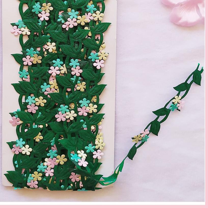 ♣ [PER ROLL] Renda daun bunga 3 melati bahan satin lebar 2 cm - vintage rustic hiasan mukena hiasan 