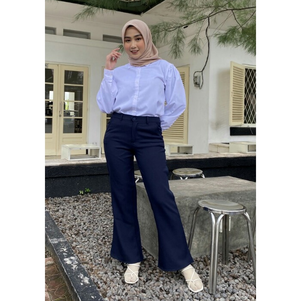 NHM Celana Bahan Cutbray Wanita Basic Jumbo BigSize Kantor Formal Kuliah