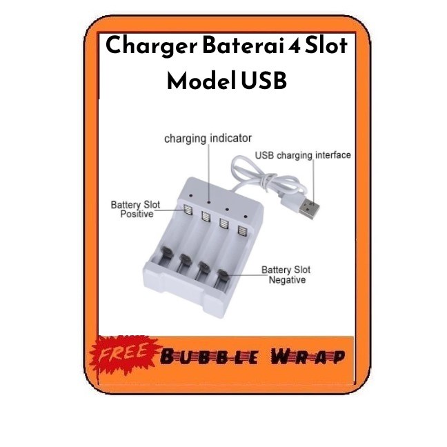 COD - Charger Baterai USB Plug 4 slot for AA/AAA / Charger Baterai AA Senter Ergenizer / Cas Casan C