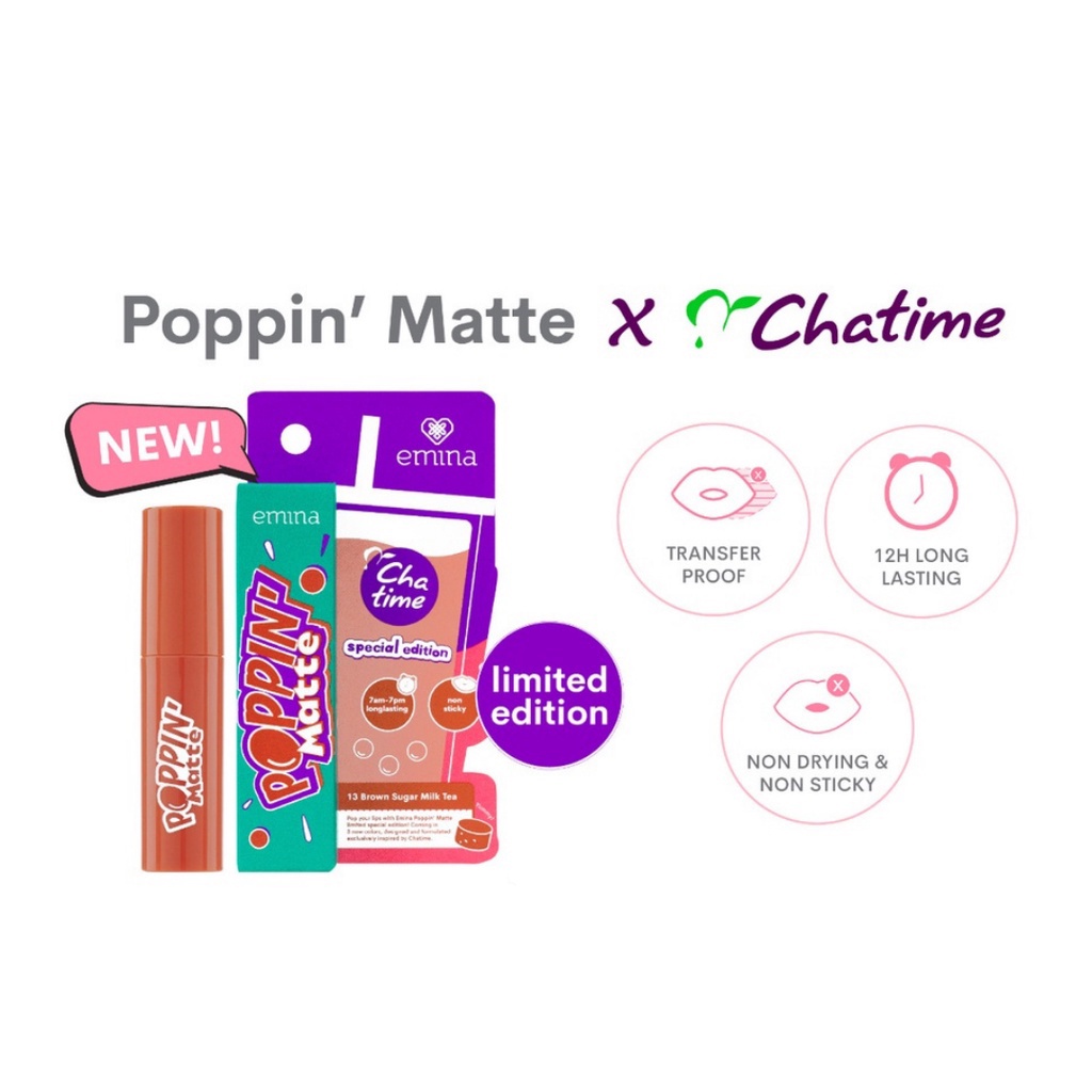 HIJANNAH BEAUTY - Emina Poppin Matte X Chatime 4.5gr