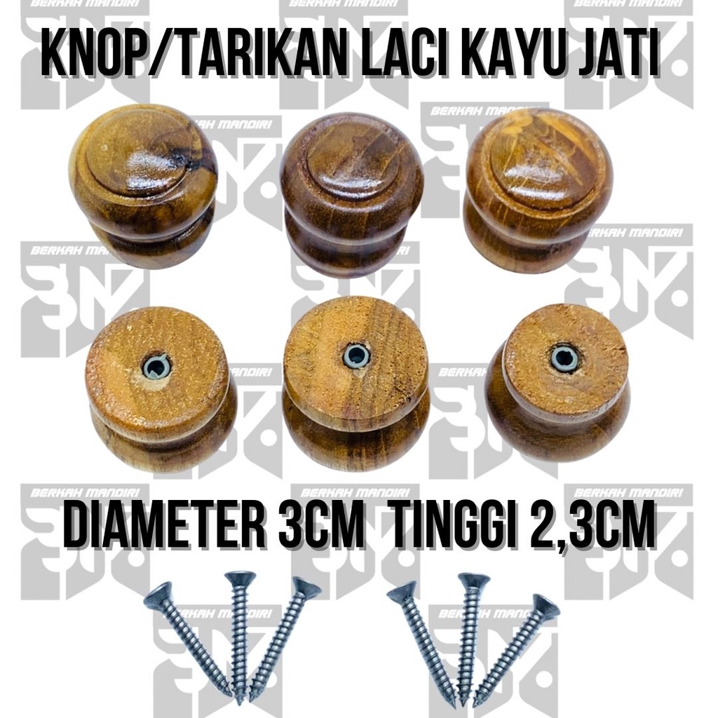 Tarikan laci bulat Isi 60pcs/knop kayu jati diameter 3 cm tarikan laci dan lemari dan kicenset handle laci