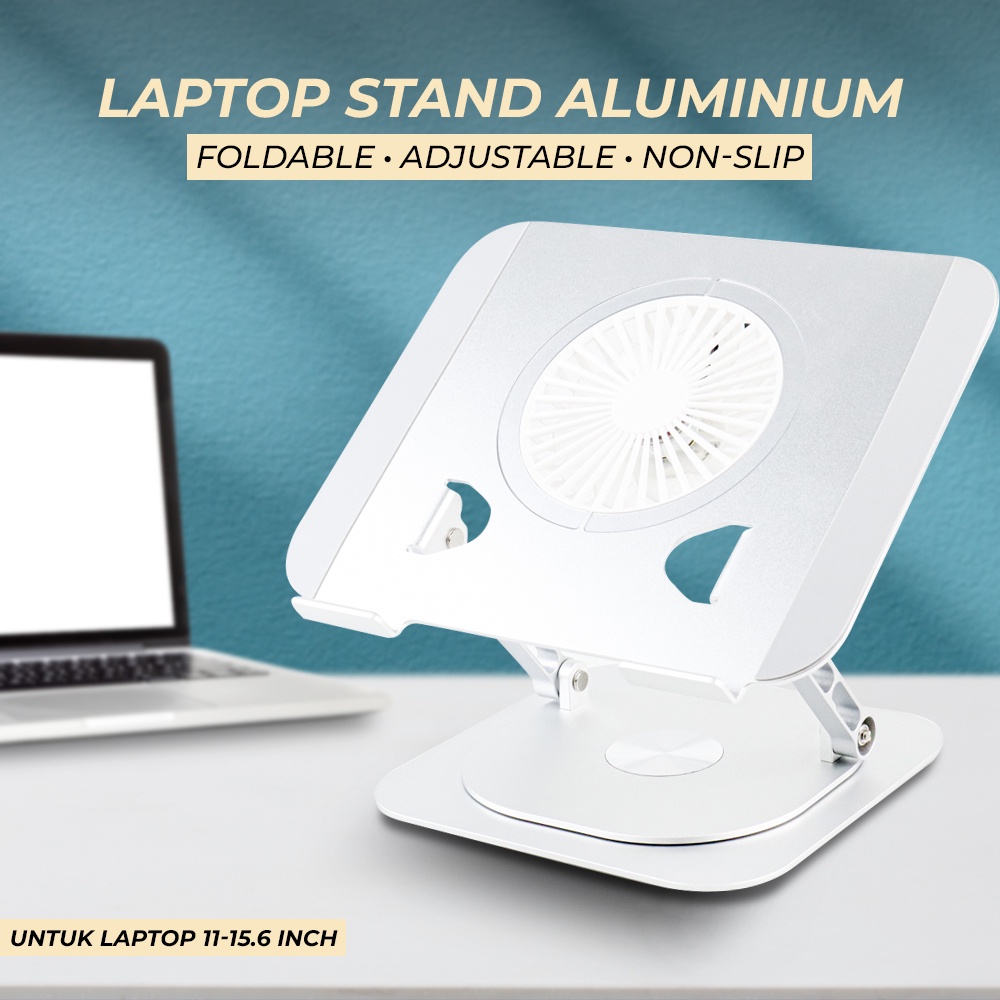 Laptop Stand Aluminium Foldable Adjustable Non-Slip With Fan - NU102 - Silver