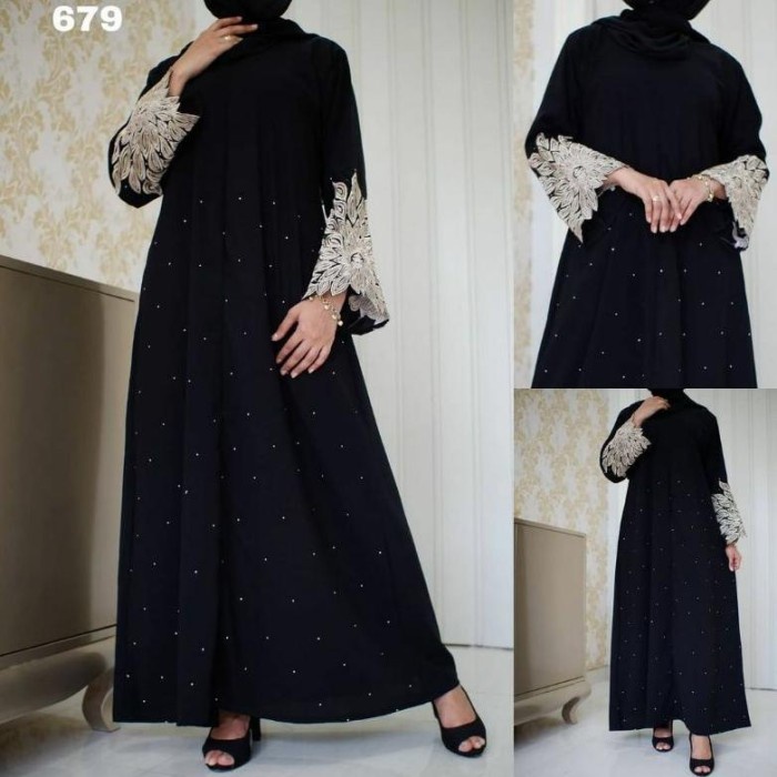 Gamis Gamis Abaya Arab Hitam Abaya Bordir Kombinasi Renda Dress Abaya Turkey - Hitam, S(A2N8) Gamis 