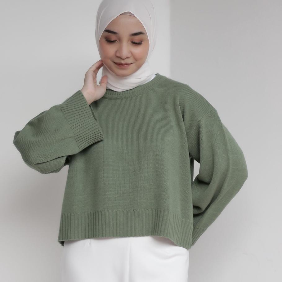 ♣ Ahlami- Noura Basic Crop Top Oversize Crop Top Rajut Sweatshirt Crop Oversize Panjang Lengan Sweat