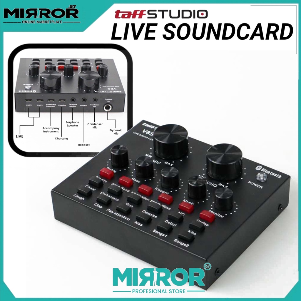 Soundcard Microphone Mixer Bluetooth Audio USB External Live Broadcast V8S TaffSTUDIO