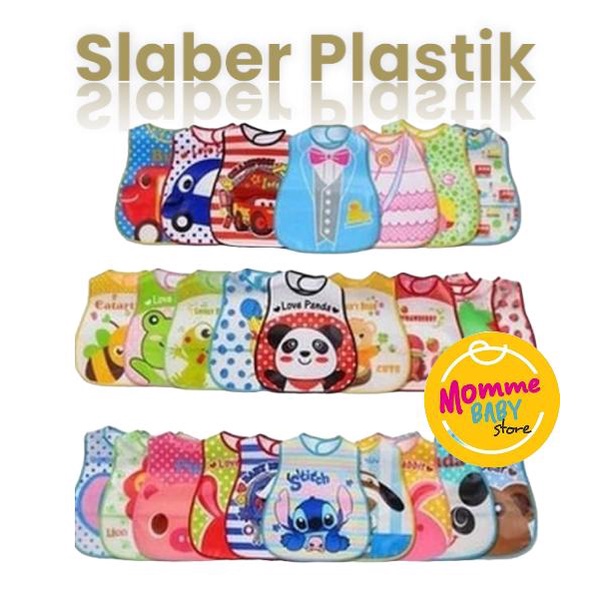 Celemek Plastik Waterproof Bayi Bib Slabber Tatak iler Apron Alas Makan Slaber Plastik