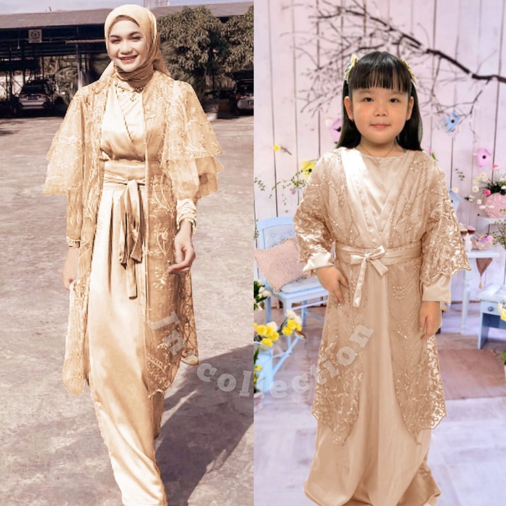 DRESS + OUTER BRUKAT MODEL KIMONO PREMIUM MEWAH GAMIS COUPLE IBU DAN ANAK REMAJA KONDANGAN PESTA TERBARU