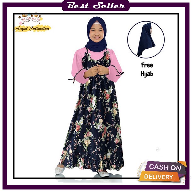 Dress Muslim Anak Gamis Perempuan Model Terbaru Baju Lebaran 2022 Korea Kekinian Dres Remaja Motif M