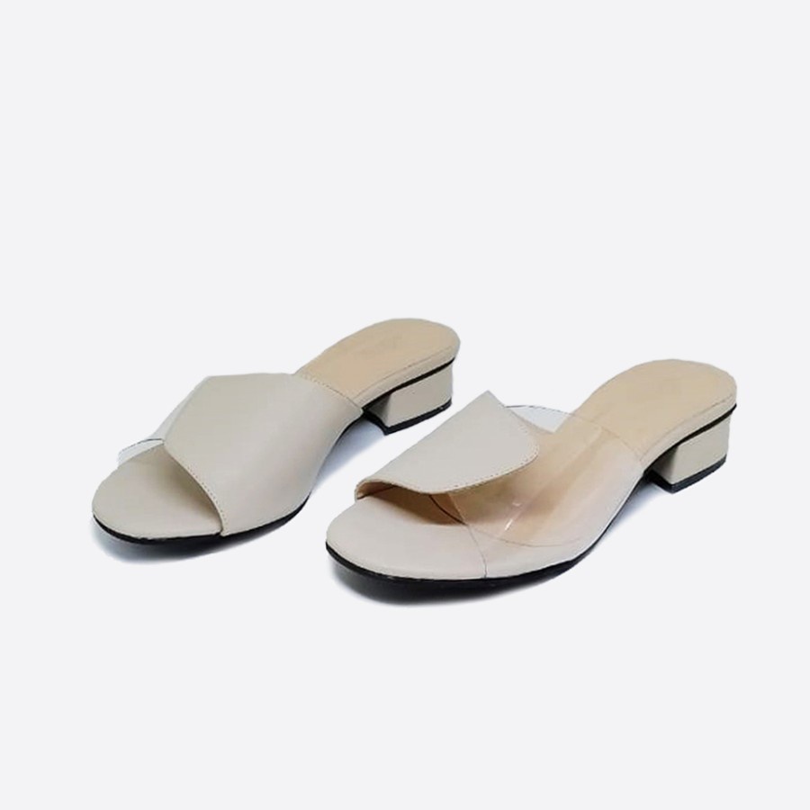 EVELYN X ZAGIB | Sandal Wanita Pesta Slide Hak Tahu Ukuran Besar 40-41-42-43-44-45 Heels Big Size Beige