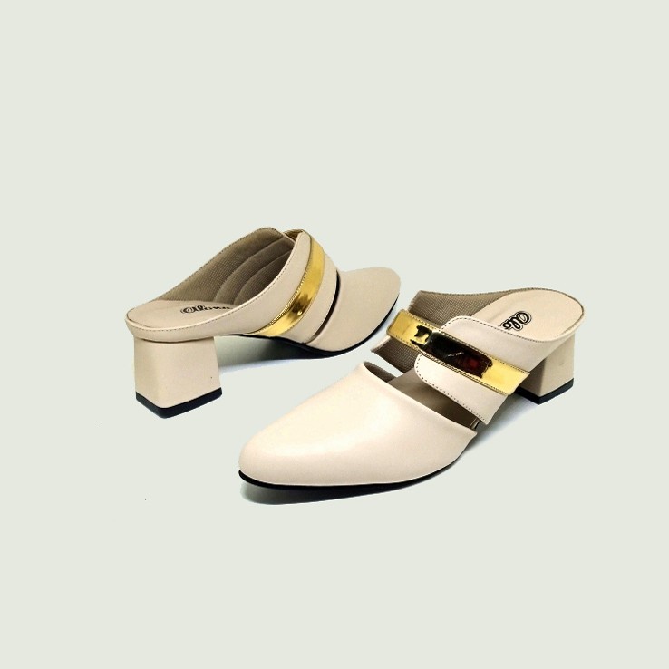 BELLONA X ZAGIB | Sepatu Wanita Heels Mules Cream Ukuran Besar-Jumbo / High Heel Big Size