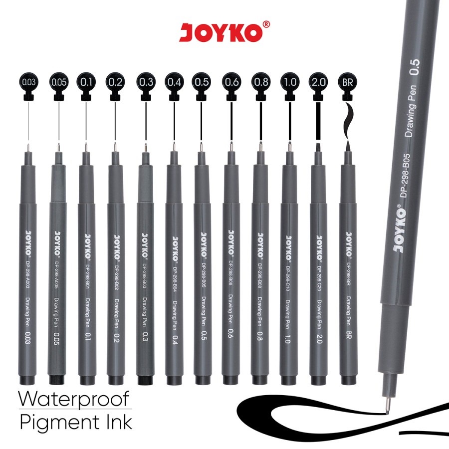 

Drawing Pen Pena Gambar Joyko DP-298 1 Pcs Waterproof Pigment Ink -0.5mm