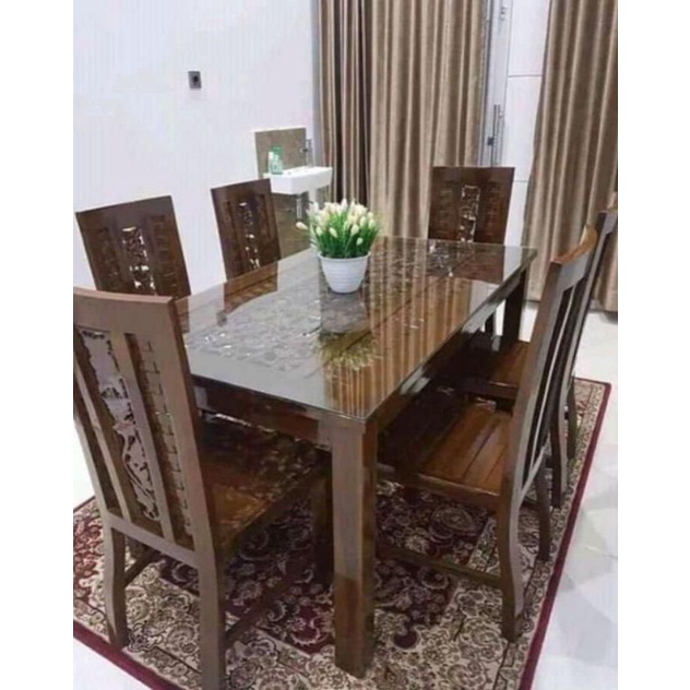Meja makan jati + jok dudukan kursi sudut