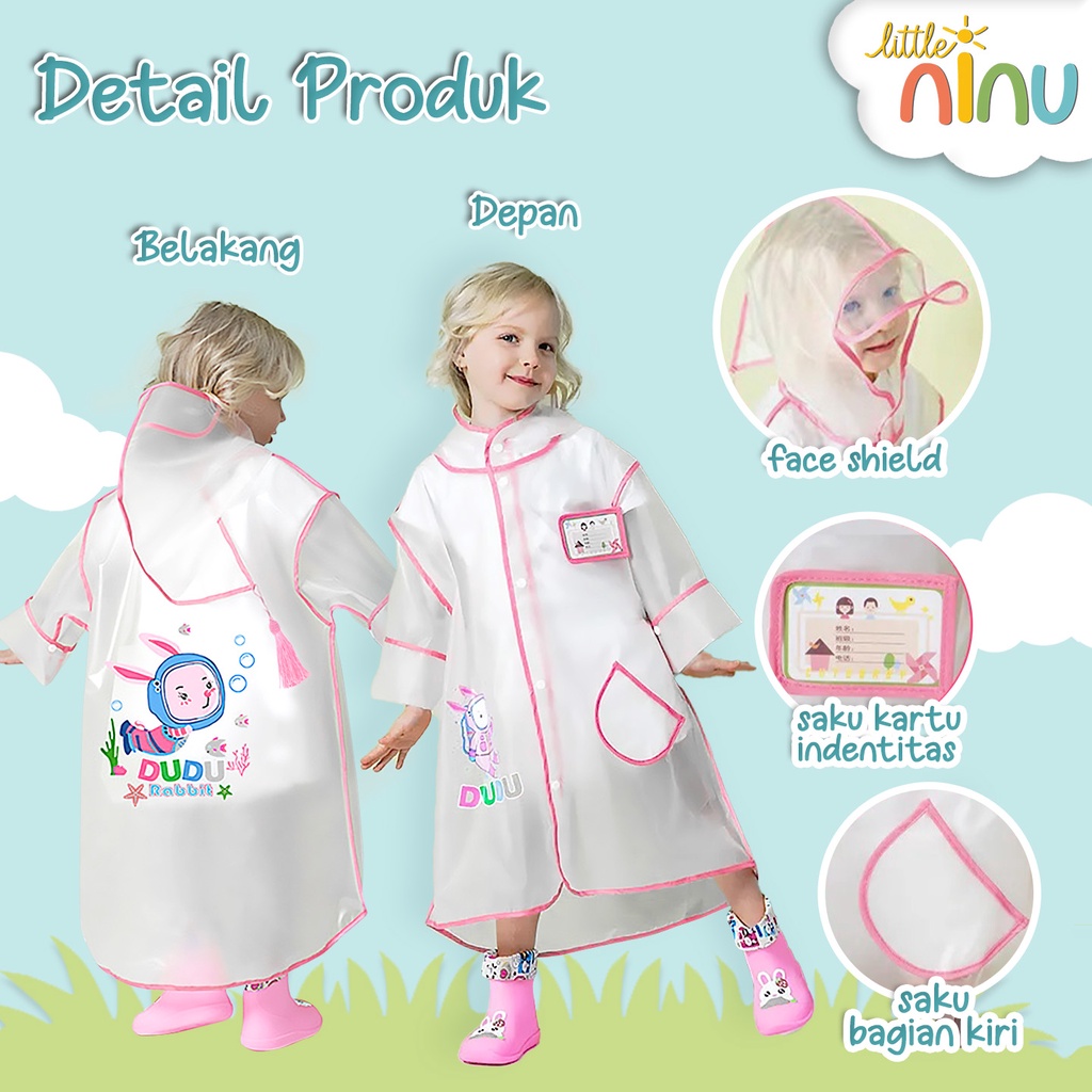 LITTLE NINU Jas Hujan Anak Mantel Ponco Semi Transparan Karakter 0006