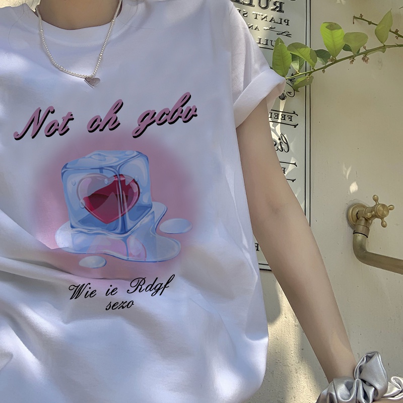 Print T-shirt Kaos Lengan Pendek Pink Love Ice Cube Atasan Wanita Korean Style