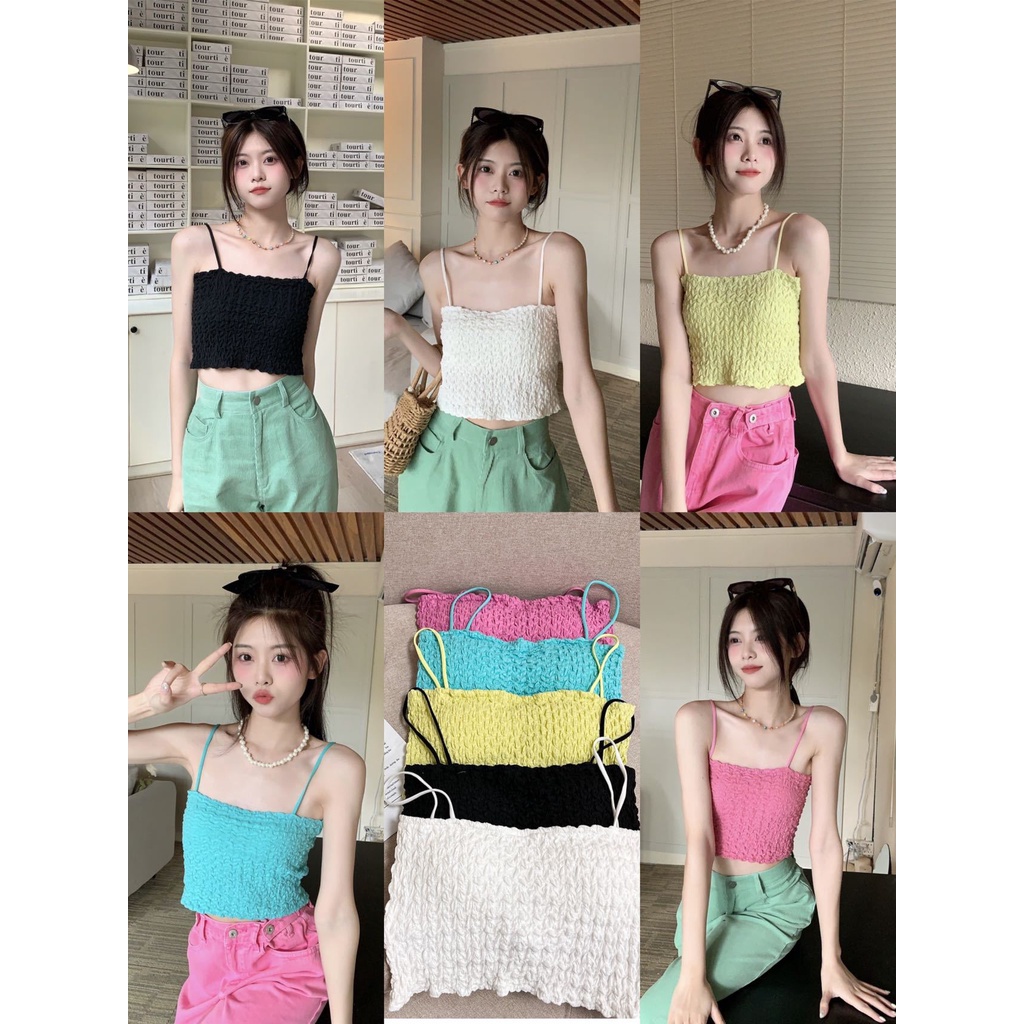 BV.ID BR1015 TankTop Fashion Korea Crop Top Bra cute cantik Bahan Katun Motif Timbul Import