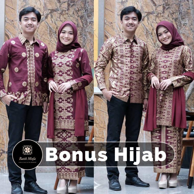 MURAH BANGET (ADA JUMBO) COUPLE KEBAYA BATIK SONGKET ASHANTY MAROON