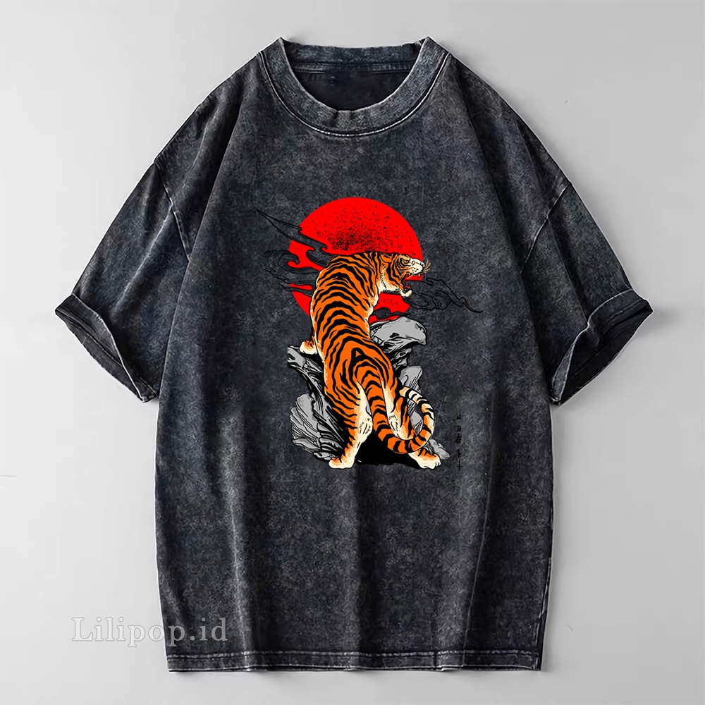 Kaos Baju Wash Tshirt Tiger harimau Pria wanita Stone wash Baju Distro Basic Lengan Pendek unisex