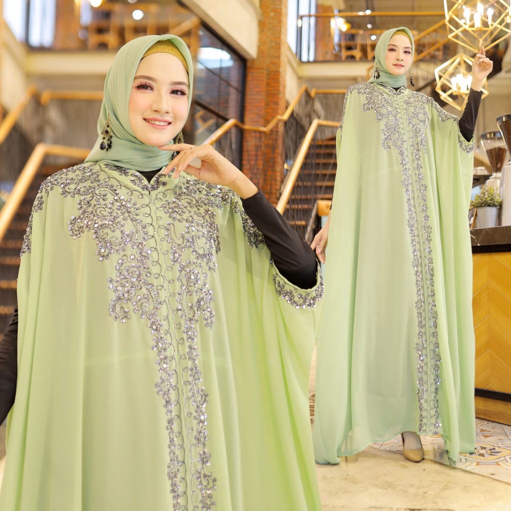 Baju Pesta Gamis Kaftan Wanita Muslimah Adem Mewah Elegan Santai Trand Modern Viral Model Terbaru Le