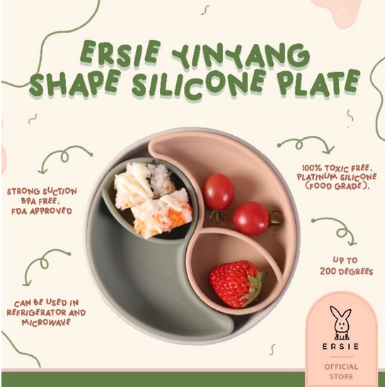 Ersie Yinyang Shape Silicone Plate - Piring Silikon Anak Bayi Piring Silicone Sekat Divider Mpasi 6m+