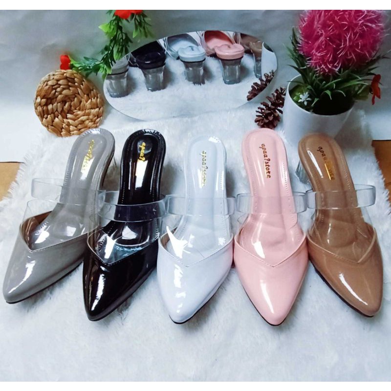 Sandal Wanita Jelly Hak Kaca 5 cm //Sendal Wanita Dewasa // Sepatu Pesta Wanita