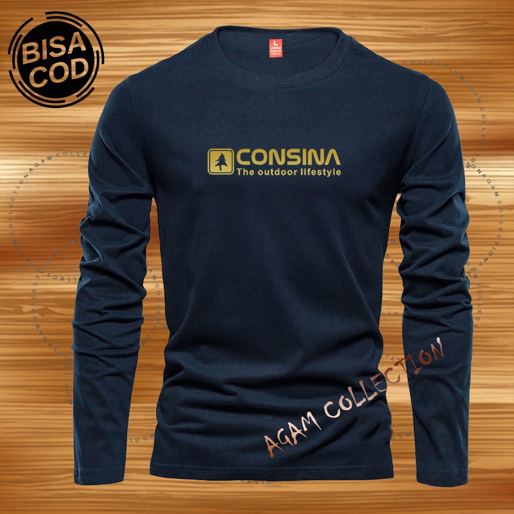 Agam Collection Baju Kaos Distro Consina Text Gold Lengan Panjang Premium Quality Kaos Pria Keren Kaos Cewek/Cowok