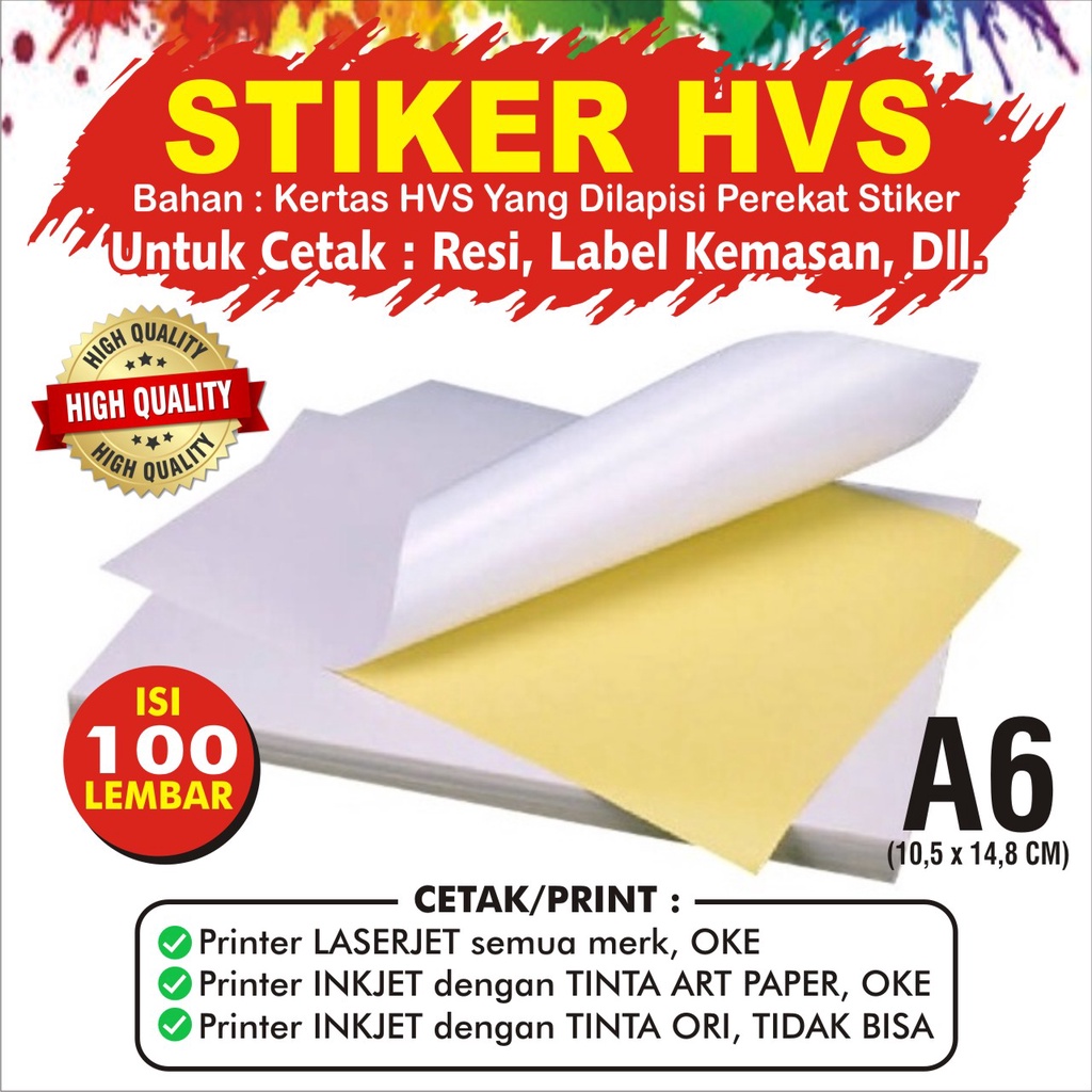 

Stiker hvs( doff) A6 1 pak @ 100 lembar relis kuning