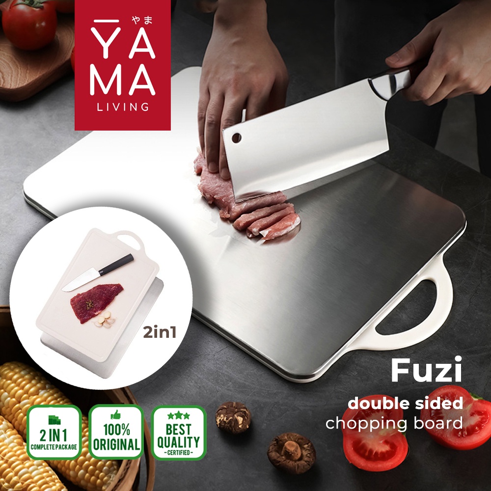 YAMA FUZI 2in1 Stainless Steel 304 Premium Cutting Chopping Board Talenan 2 Sisi Anti Bakteri Jamur Higienis