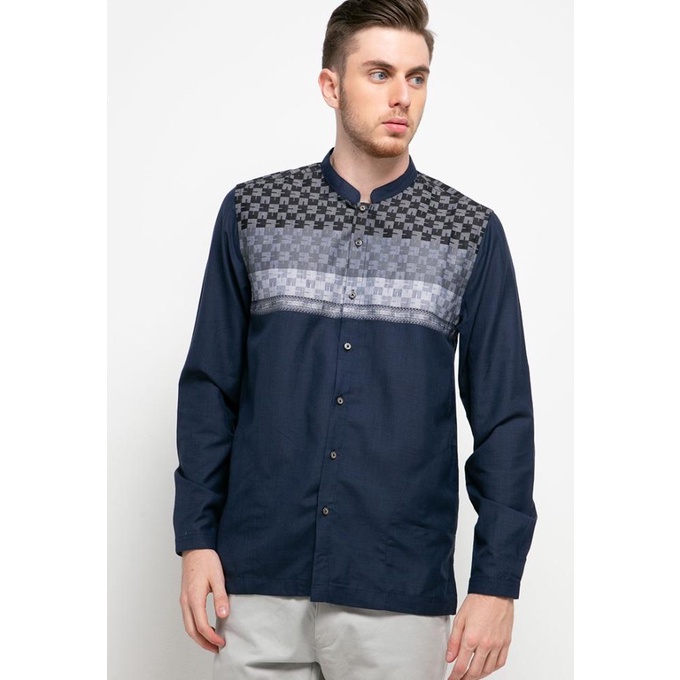 Sale MANZONE Kemeja Koko Pria Lengan Panjang Modern Fit Jala-Navy /BAJU KOKO PRIA/BAJU KOKO DEWASA/B