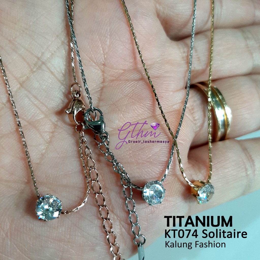 Kalung Titanium Solitaire Anti karat perhiasan fashion Import Premium Model Simple kt074