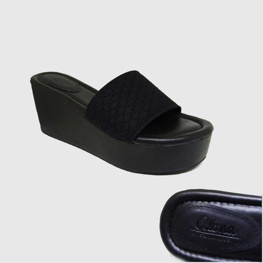 OLLA X ZAGIB | Sandal Wanita Premium Big Size Full Black Wedges Pesta Casual Ukuran Besar 40-45