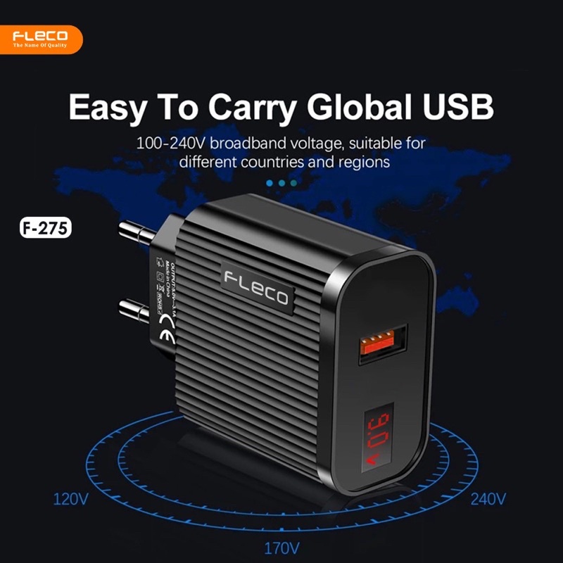 CAS FLECO F275 charger FOR oppo xiaomi Samsung fast charging Quick 3.0 kepala charger original Wall Charger 6A BY SMOLL
