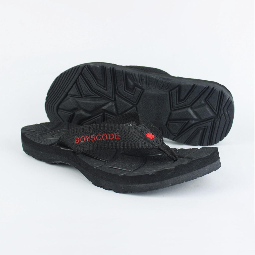 Sendal Jepit Gunung Distro Pria Wanita BOYSCODE Authentic Hitam Fullblack / Sandal Outdoor Cowok