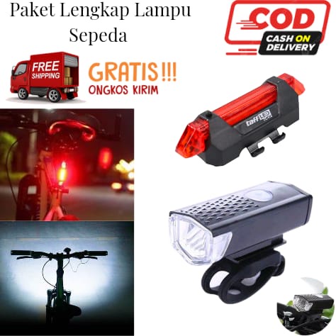 Paket lengkap lampu led usb depan sepeda 800 mAh 300 Lumens - Lampu belakang 500 mAh 15 Lumens- Aksesoris sepeda - Lampu Super Terang