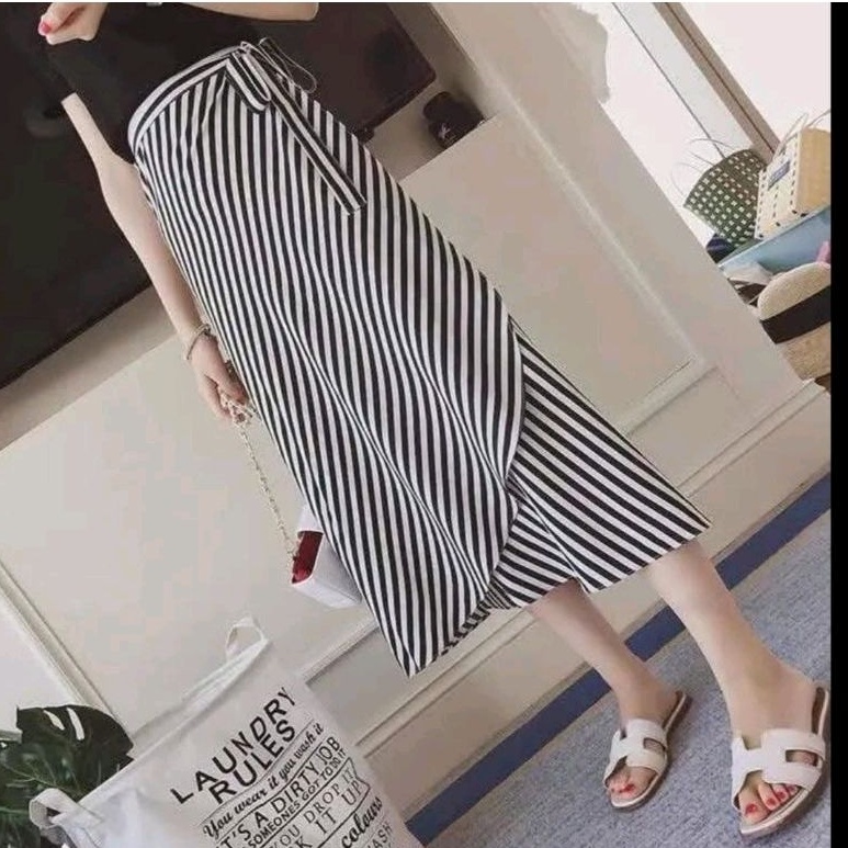 Maxi skirt salur / rok tali lilit samping salur / rok lilit wanita a-line