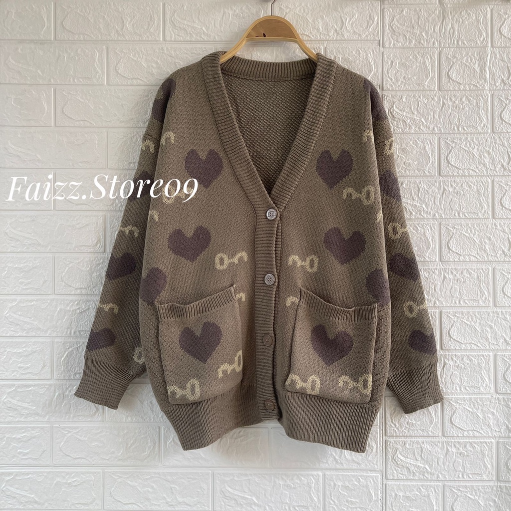 CARDIGAN RAJUT KANCING VALENTINE MOTIF LOVE KUNCI OVERSIZE OUTER WANITA