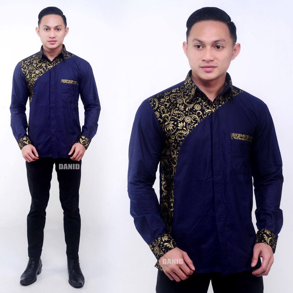 Baju Koko Kurta Dewasa Lengan Panjang Pria Muslim Terbaru Motif Batik katun import