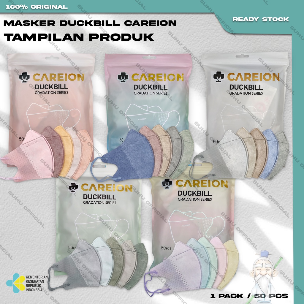 Masker Duckbil CAREION 4Ply isi 50Pcs Gradation Series Grean Tea Matcha Duckbill Earloop Surgical Mask Kemenkes