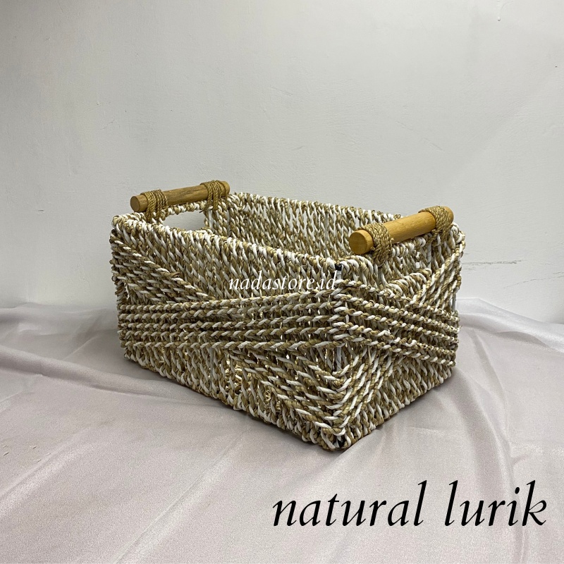 Storage Basket with Handle, Large Rectangular Wicker Basket for Organizing, Decorative Wicker Storage Basket Woven Basket Organizers for Living Room