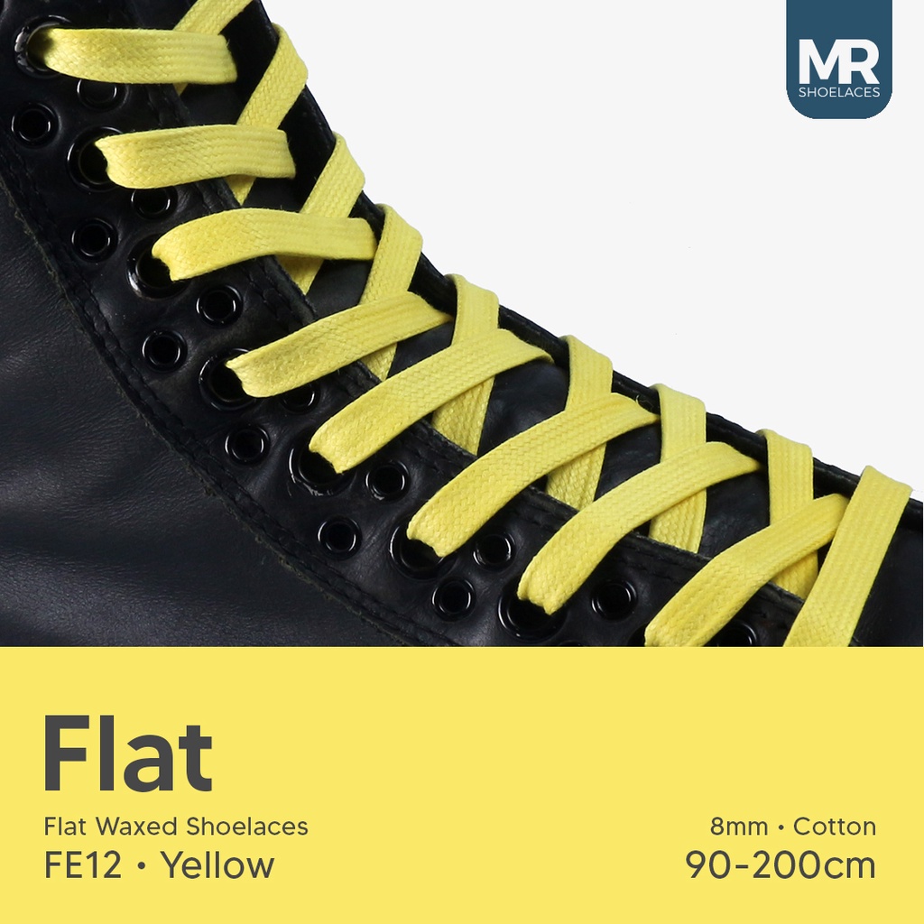 Original MR Shoelaces FE12 Yellow (Kuning) - Tali Sepatu Lilin 8mm Gepeng Flat Pipih (Waxed Laces) 90cm 100cm 120cm 150cm 200cm - untuk Sneakers - Premium Shoelace Premium Shoelaces