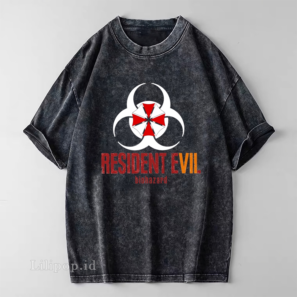 Kaos Baju Wash Tshirt Resident evil  Pria wanita Stone wash Baju Distro Basic Lengan Pendek unisex