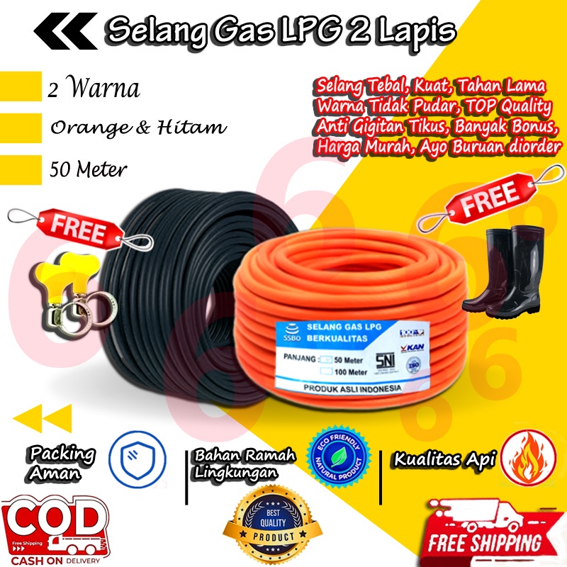 SELANG KOMPOR GAS LPG 50 METER 1 ROL 2 LAPIS STANDAR SNI ANTI BOCOR ANTI TIKUS COD