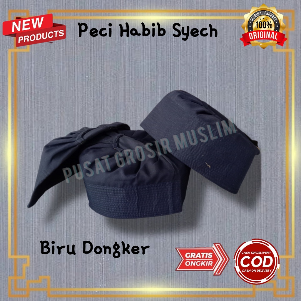 Peci Habib Syech Biru Dongker/ Peci Ijazi / kopiah bahan Solo / Peci Rempel